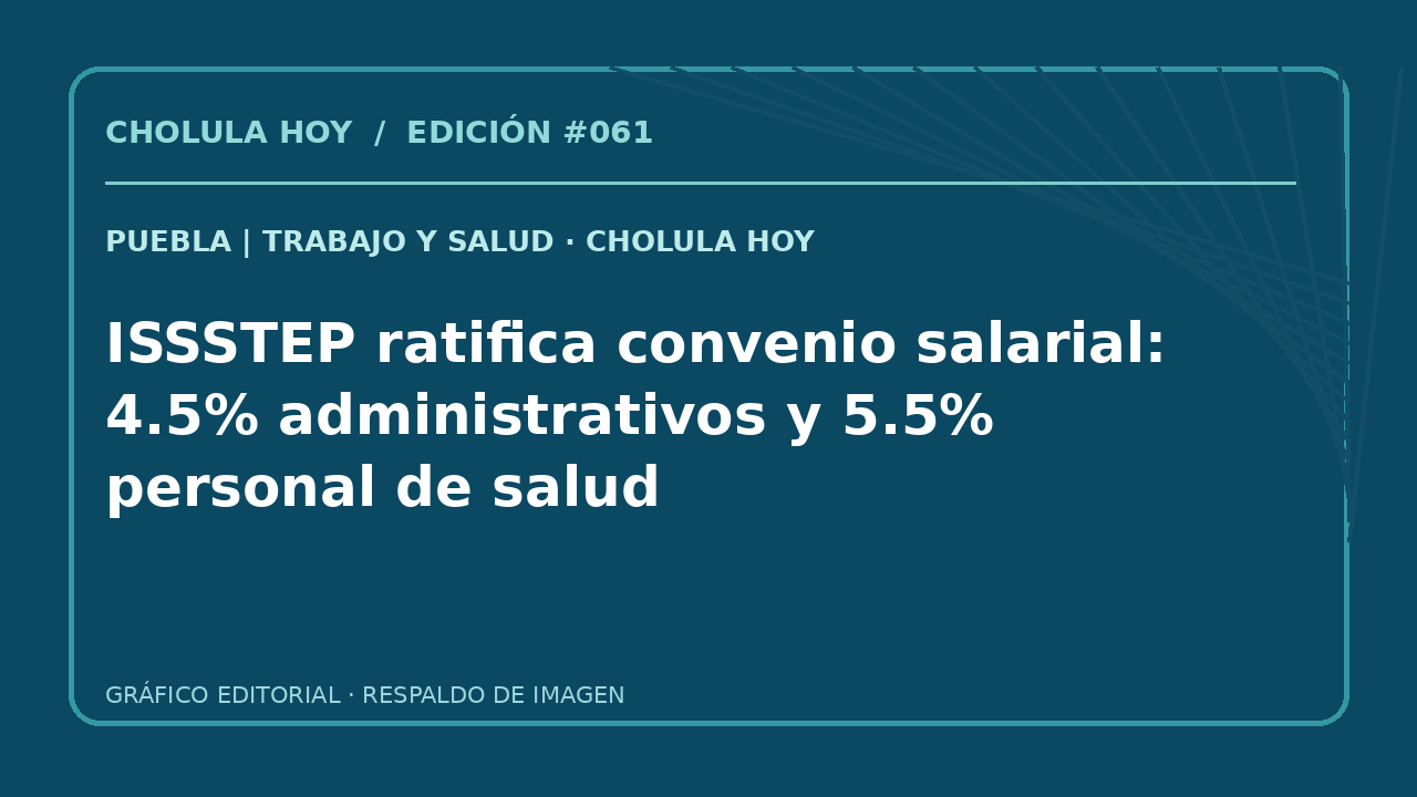 Gráfico editorial informativo sobre ISSSTEP ratifica convenio salarial: 4.5% administrativos y 5.5% personal de salud