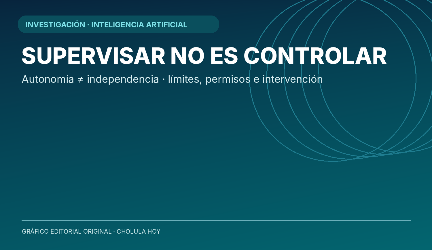 Ilustración editorial original de CHOLULA HOY sobre control de agentes de inteligencia artificial