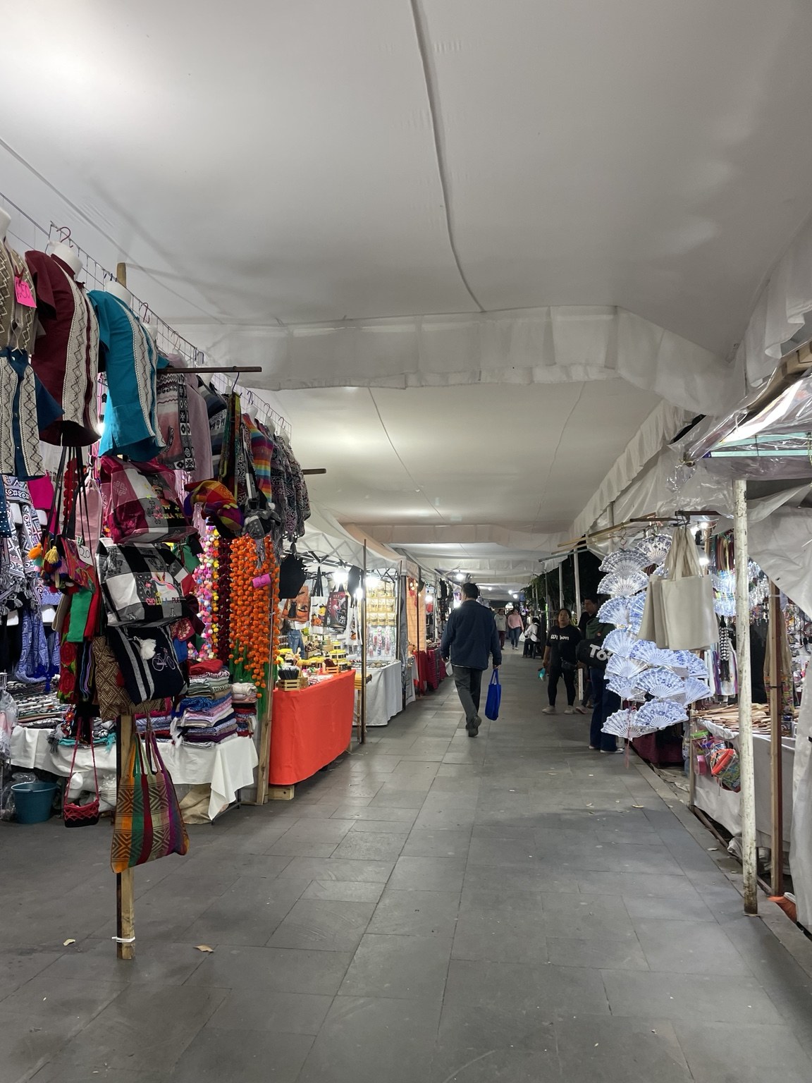 Corredor comercial bajo carpas en la Plaza de la Concordia, fotografía aportada a CHOLULA HOY.